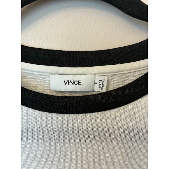 Vince Top Blouse Semi Sheer Knit Color Block Black Navy White Long Sleeve Small - Picture 3 of 5